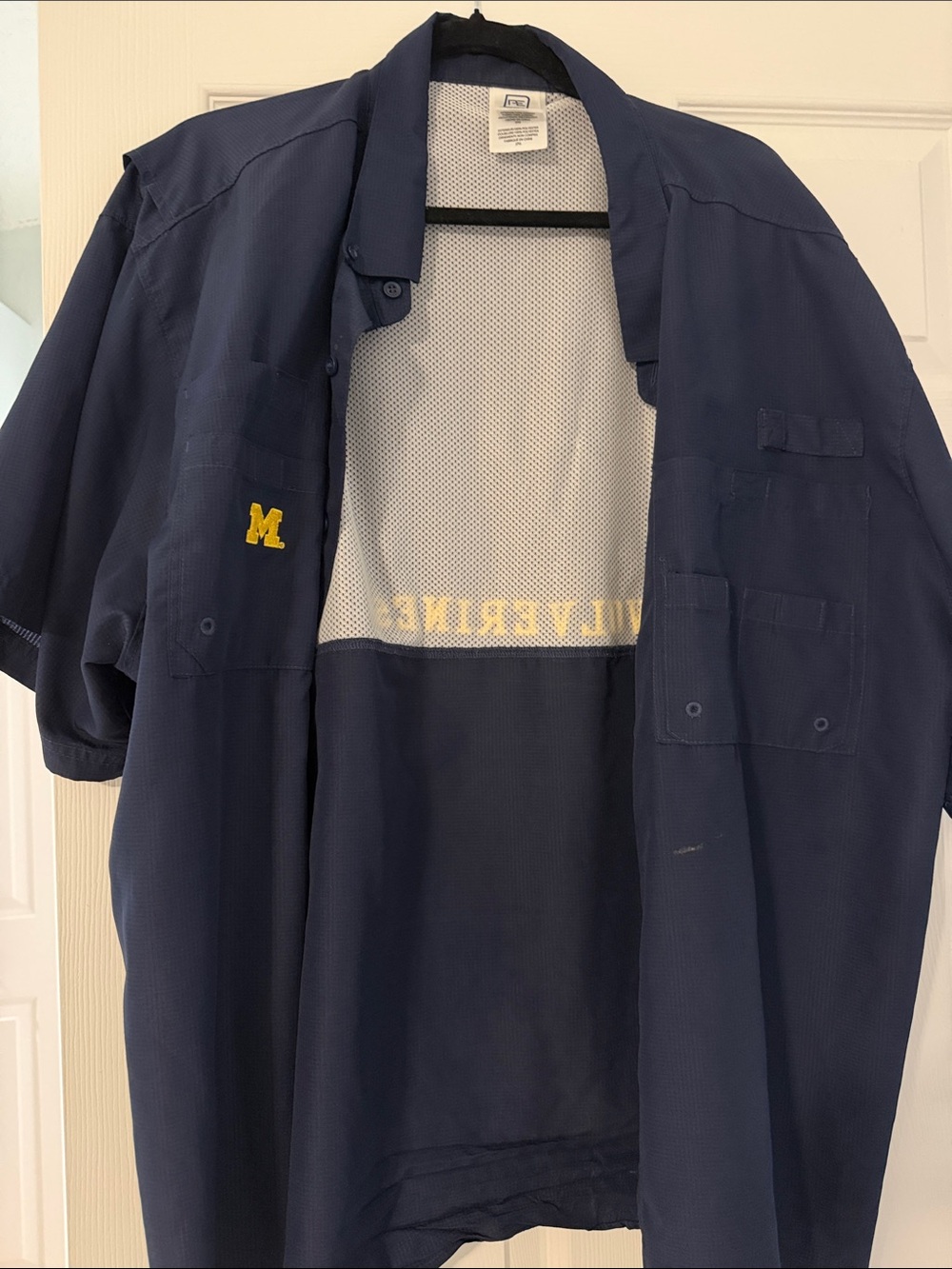 Pro Edge U of M MICHIGAN Navy Short-Sleeve Shirt Jacket BLOCK M' WOLVERINE